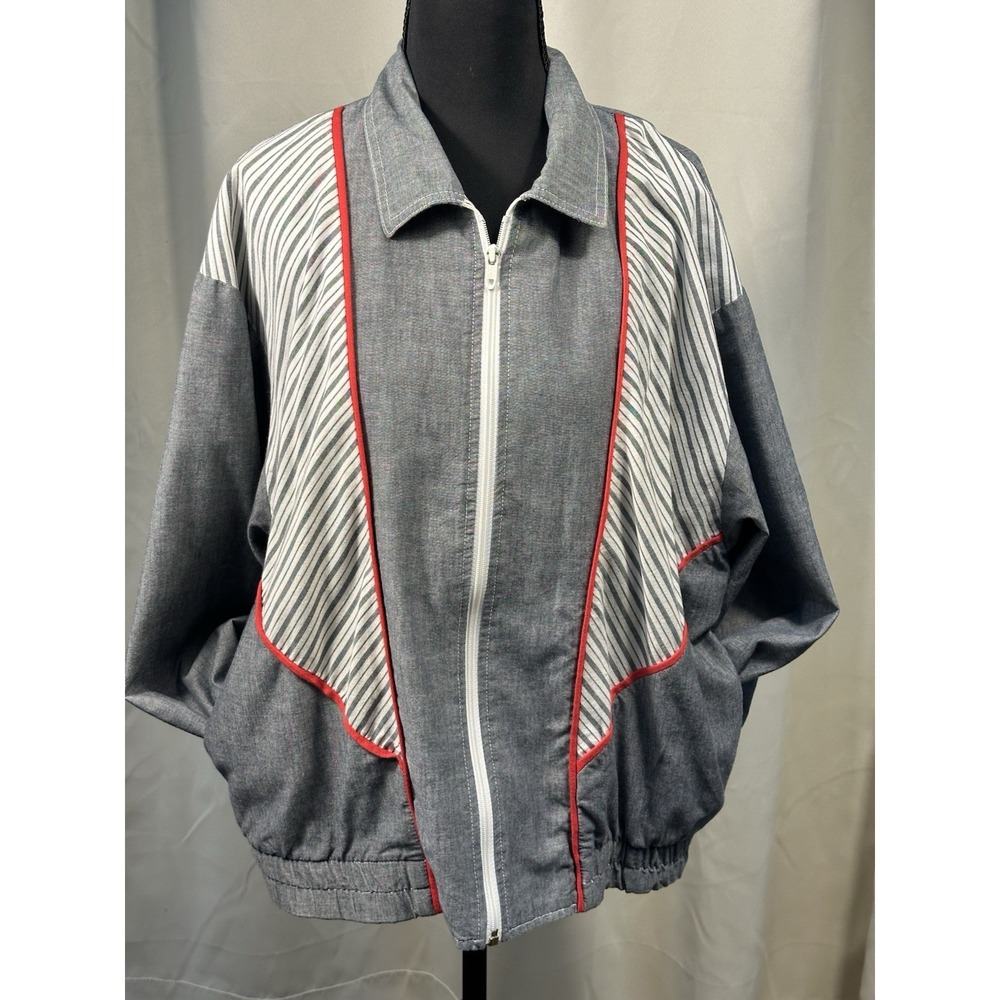 GW Division of Graff Jacket Large Striped Colorblock Zip Up Made in USA Vintage‎